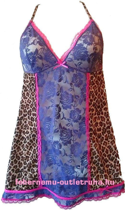 Lemila párducmintás babydoll kék csipkével Lemila párducmintás babydoll kék csipkével