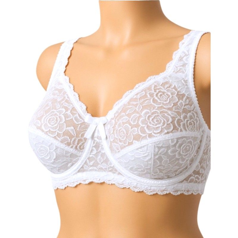 Anfen merevítős csipkés melltartó, fehér - D kosár