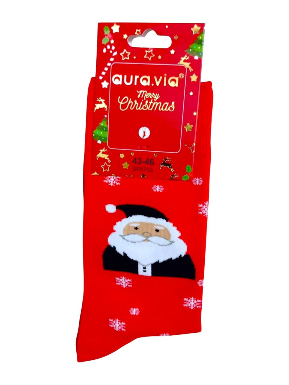 Mikulásos - hópelyhes zokni piros