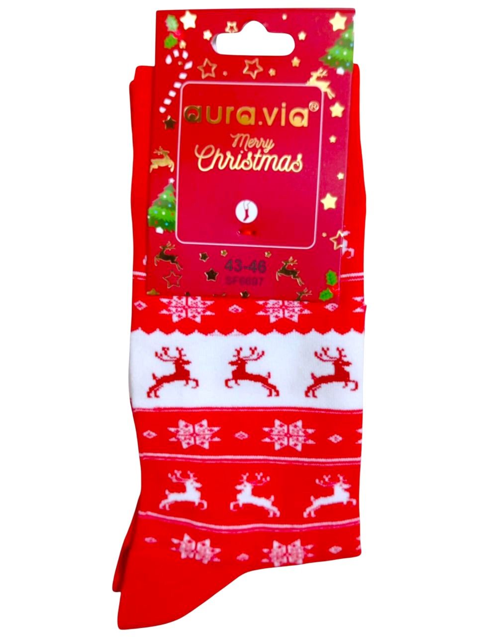 Mikulásos norvégmintás zokni piros
