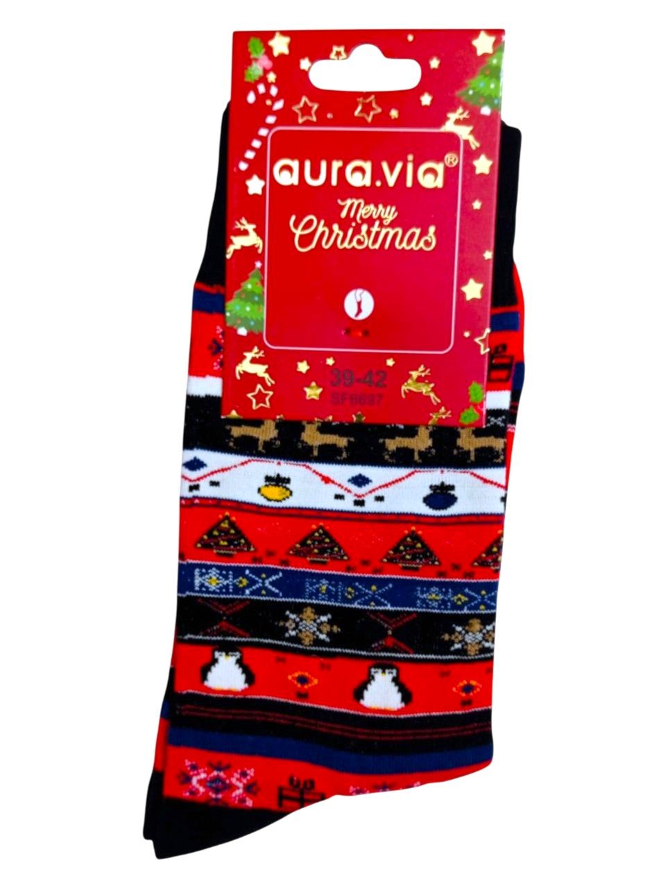 Mikulásos norvégmintás, pingvines zokni