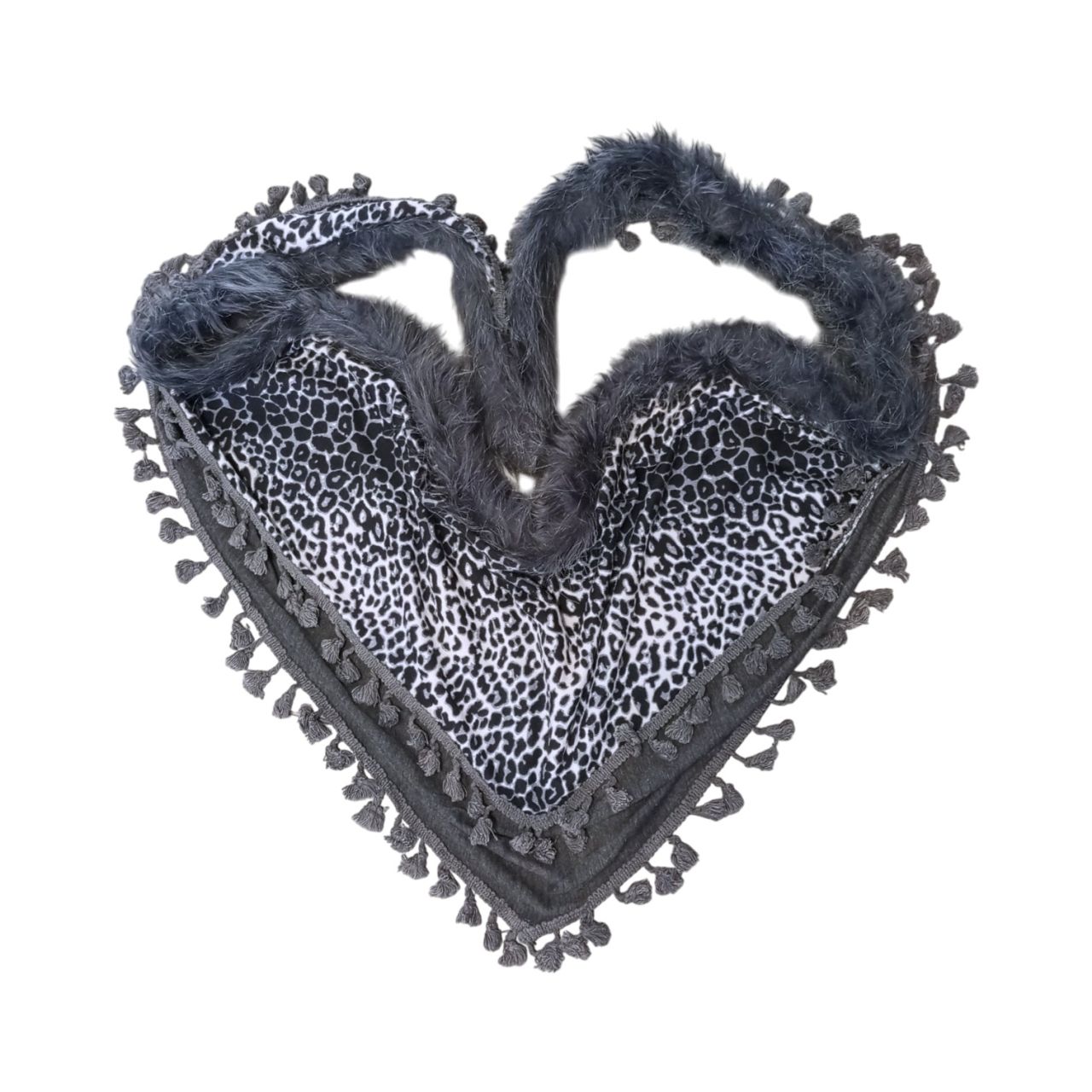 Szőrmés-rojtos szürke sál