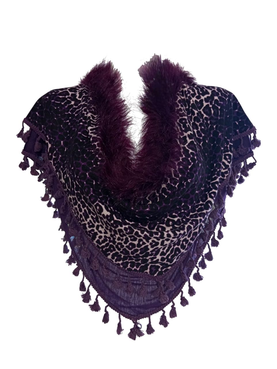 Szőrmés-rojtos lila sál