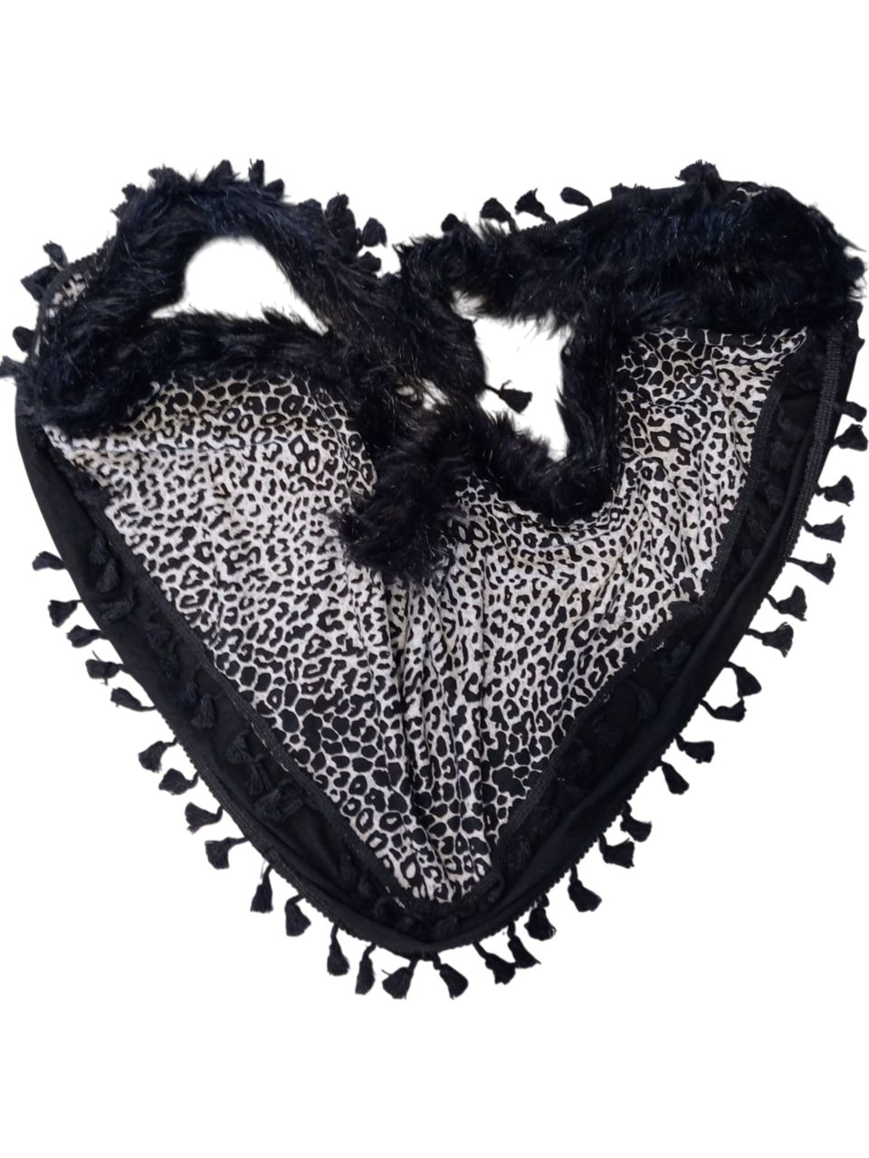 Szőrmés-rojtos fekete sál