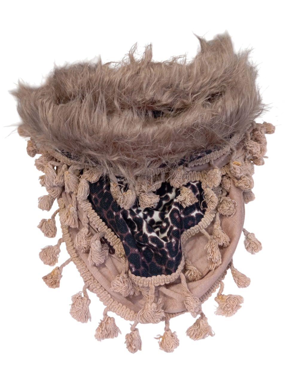 Szőrmés-rojtos világosbarna sál