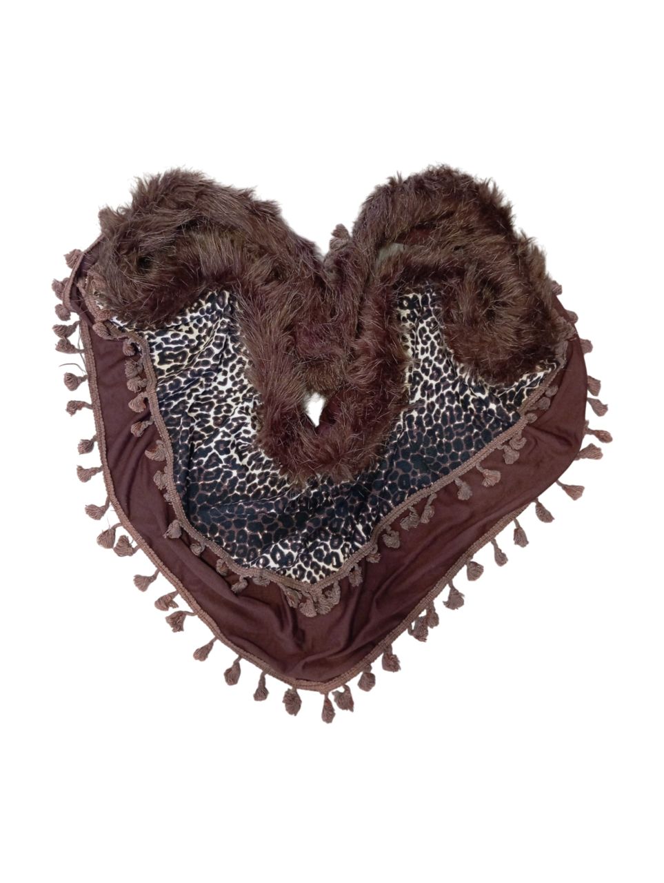 Szőrmés-rojtos sötétbarna sál