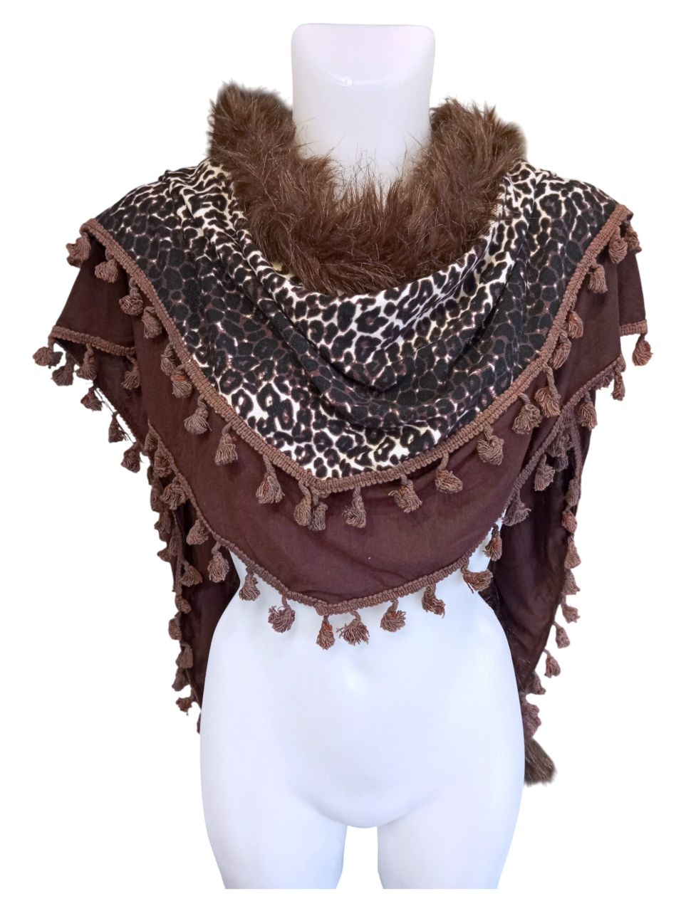 Szőrmés-rojtos sötétbarna sál