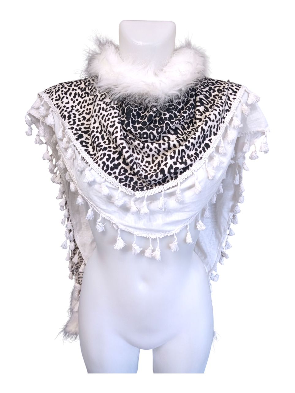 Szőrmés-rojtos fehér sál