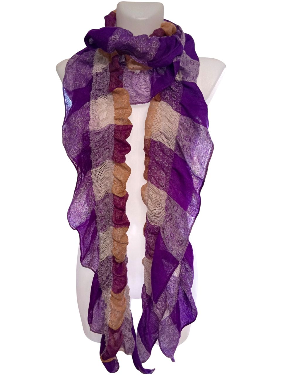 Fodros, lila kockás női sál