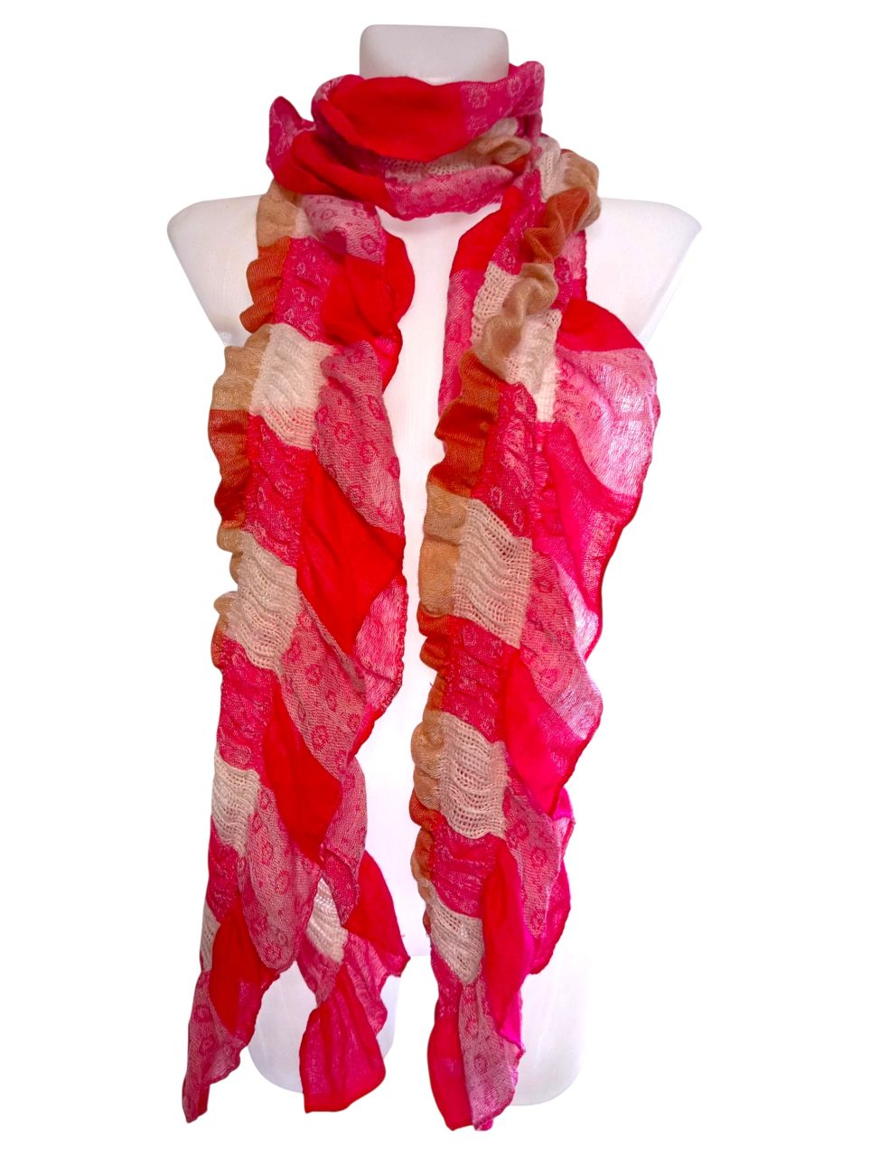 Fodros, rózsaszín kockás női sál